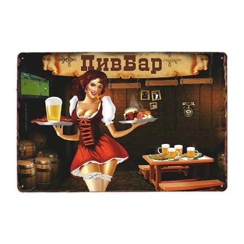 Pin Up девушки пиво металлические знаки винтажная доска сексуальная леди паб-бар настенный постер живопись домашний декор 20x30 см