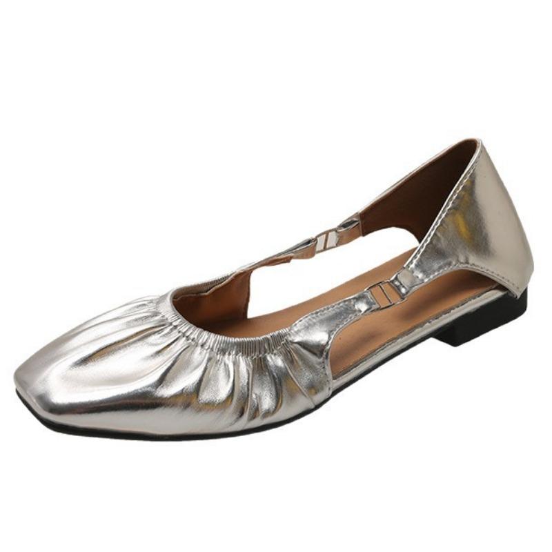 Нишевые женские туфли с мелким вырезом, женские новые плиссированные туфли с квадратным носком, женская летняя универсальная обувь на плоской подошве, туфли бабушкины женщины