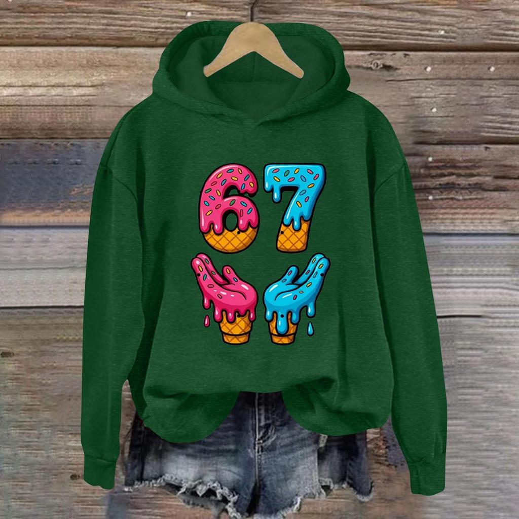 Women's Fashionable Casual Long-Sleeved Printed Hooded Sweatshirt