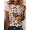 Funny Cat Pattern Women's T-Shirt Cute Animal 3D Print T-Shirts Summer Fashion Casual Street Tees Short Sleeves Round Neck Tops