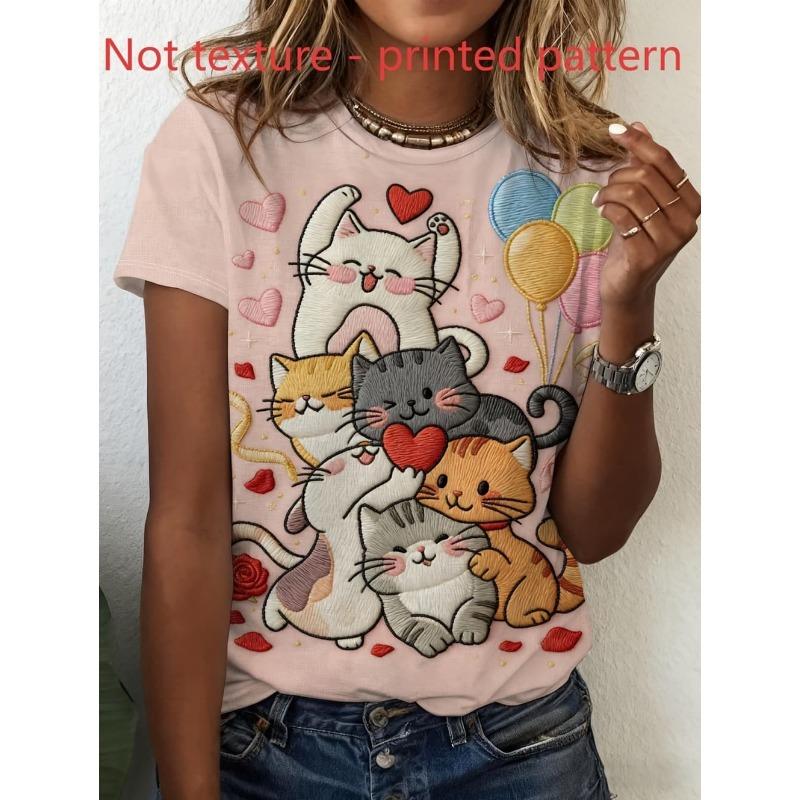 Funny Cat Pattern Women's T-Shirt Cute Animal 3D Print T-Shirts Summer Fashion Casual Street Tees Short Sleeves Round Neck Tops