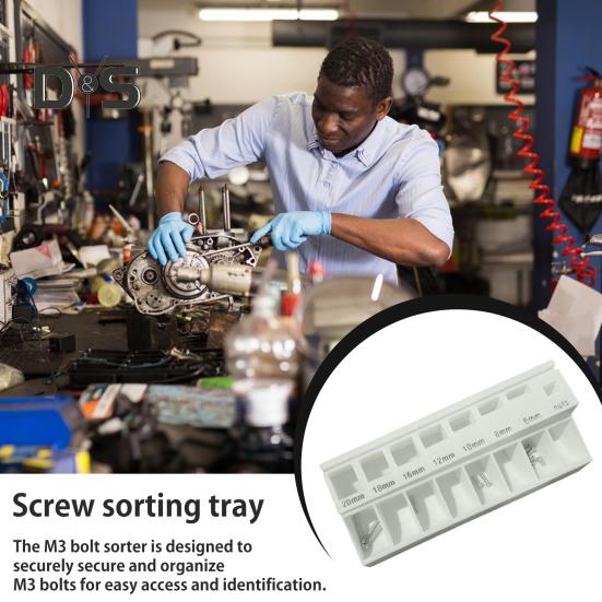 Лоток для сортировки болтов M3 с 7 измерительными прорезями. Коробка для сортировки длины прецизионных винтов M3. Органайзер для мелких деталей и крепежных деталей.
