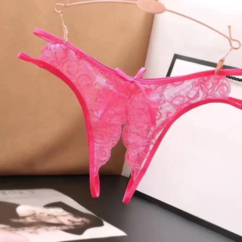Sexy Lingerie Women's Panties Crotch Opening Transparent G-strings Thongs Solid Bowknot Underwear for Ladies Women Lace Pantys