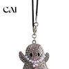 Bling Car Mirror Ornament Halloween Ghost Hanging Accessories, Faux Crystal Rear Decorations for View Charm, Auto Interior Pendant Decoration