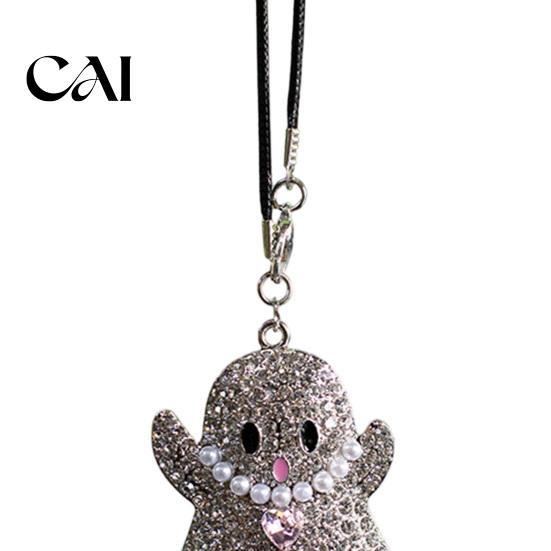 Bling Car Mirror Ornament Halloween Ghost Hanging Accessories, Faux Crystal Rear Decorations for View Charm, Auto Interior Pendant Decoration