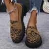 Leopard Faux Suede Loafers Shoes for Women Plus Size Platform Shoes Woman Bowknot Decoration Slip On Casual Shoes Mujer