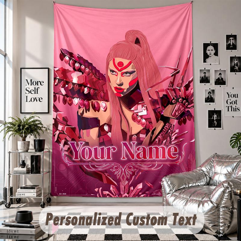 Wall Hanging Tapestry With Custom Name & Text, Lady Gaga Decorative Tapestry For Bedroom