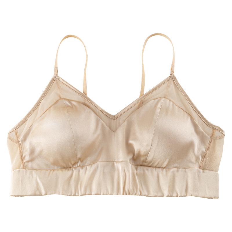 Премиальный французский бюстгальтер из атласного шелка — глянцевый, без косточек, тонкая чашечка, высококачественный шелк Mulberry
