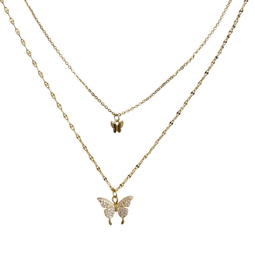 Butterfly Double Necklace Ladies Simple Design Niche Temperament Necklace Popular Alloy Version Clavicle Necklace