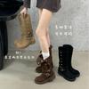 2025 Autumn New Autumn Button Two Wear Round Head Thick Heel Thick Bottom Knight Thin Medium Tube Martin Female Hot Girl Boots
