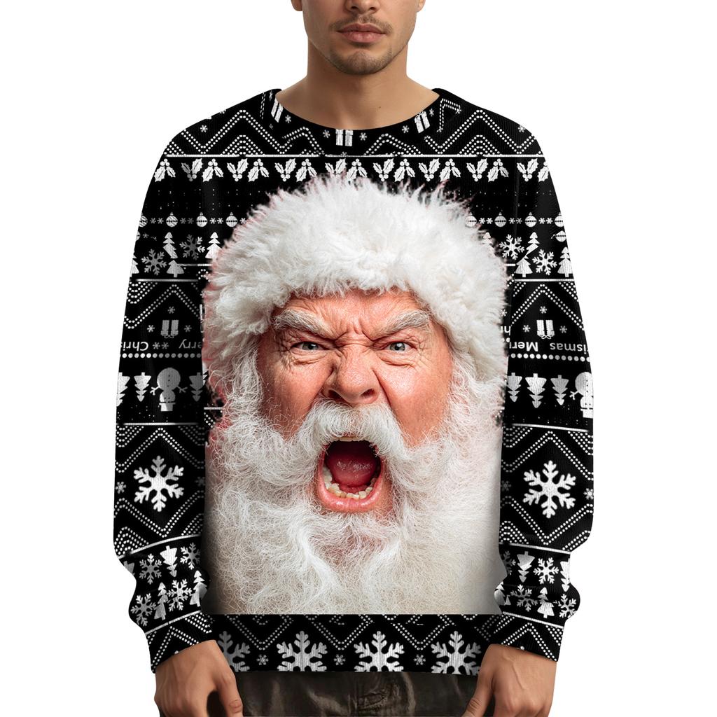 Мужской рождественский свитер с принтованным воротником