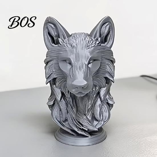 Realistic Wolf Head Decor 3D Printed Figurine, Statue with Round Art Piece Base, Wild Animal Sculpture for Home Office Bookshelf