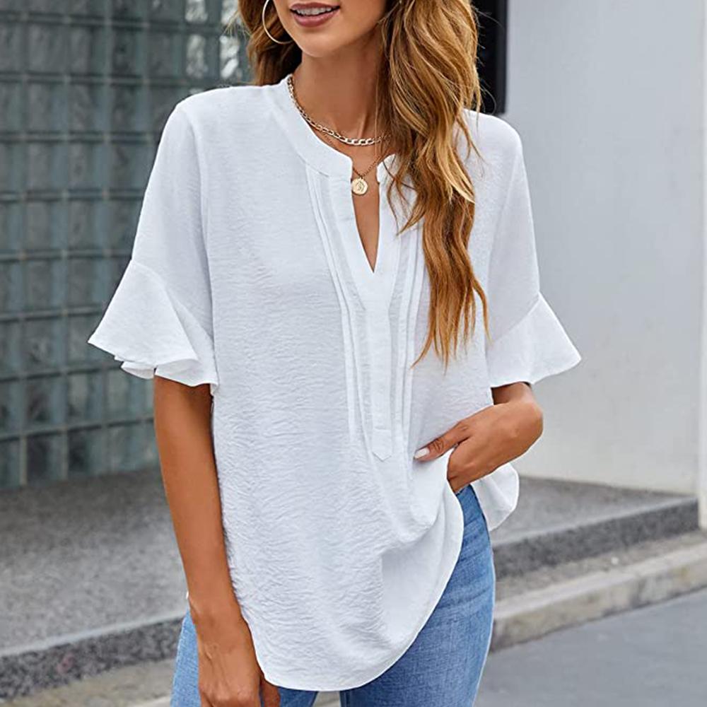 My Wardrobe Authorization женские блузки из шифона с рюшами, короткими рукавами и v-образным вырезом, деловые повседневные топы, летняя милая рубашка