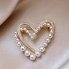 Women Brooch Faux Pearl Rhinestone Decor Heart Shape Stainless Anti-slip Wear-resistant Coat Collar Hat Scarf Decoration Clothes Pin Garment Jewelry