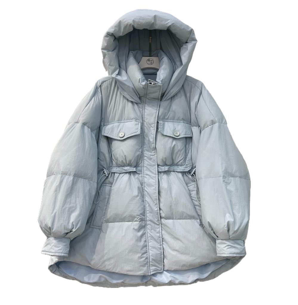 Антисезонная новая зимняя одежда молочный huhu с капюшоном пуховик женский средний и длинный белый утиный пух утолщенный свободный пальто прилив