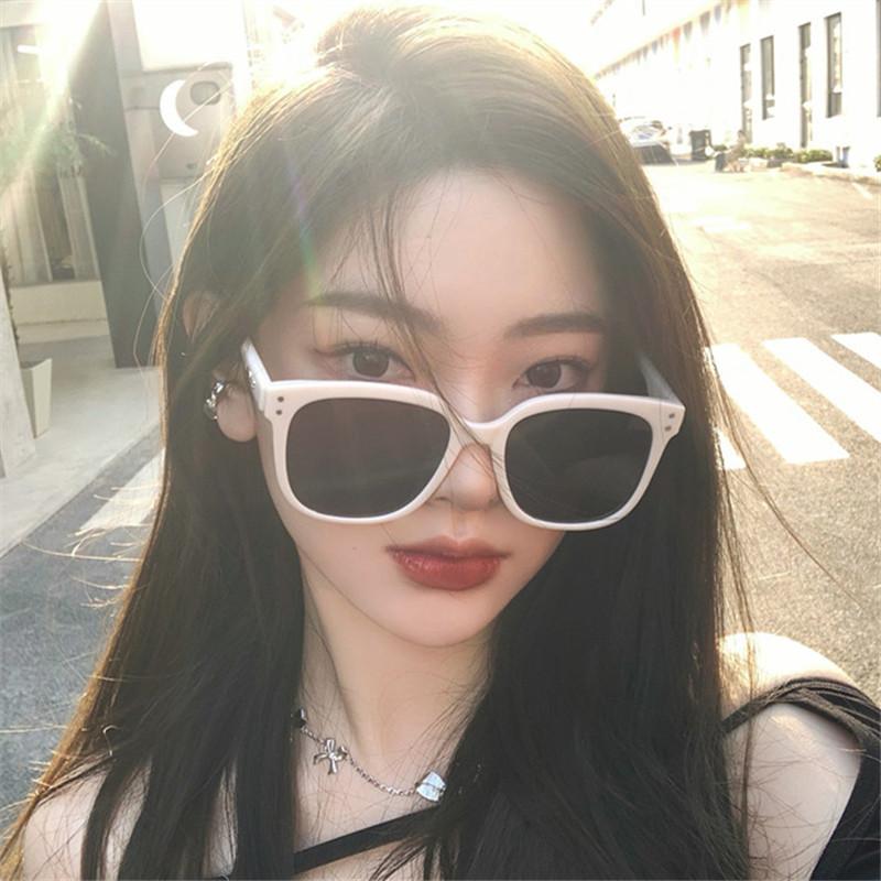Sunglasses women's new high-end big face thin sunglasses UV protection white frame sunglasses men