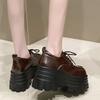 Модные 9 см Новые Женские Зимние Теплые Кроссовки На шнуровке Высокая Платформа Кожаная Обувь Женская Готическая До щиколотки Рок Ботинки Толстая Подошва Меховая Обувь
