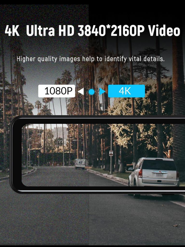 E-ACE 11,26-дюймовый сенсорный экран Автомобильный видеорегистратор 4K Зеркало заднего вида DVR записывающее устройство двойной объектив 1080P задняя камера Поддержка WIFI видеорегистратор