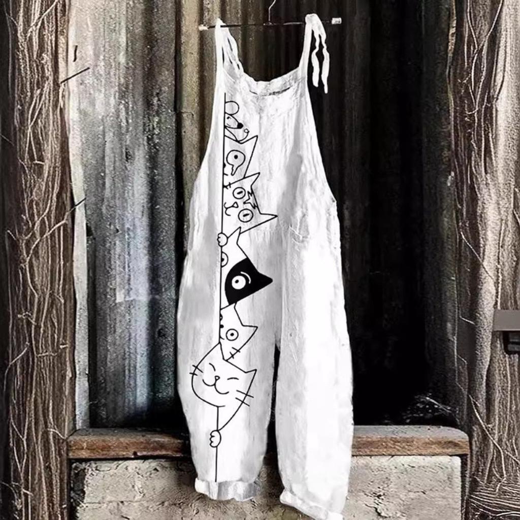 VIONA Suspenders Jumpsuits Women Print One Piece Pocket Overalls Sling Long Pants Casual Loose High Waist Rompers Y2k Streetwear