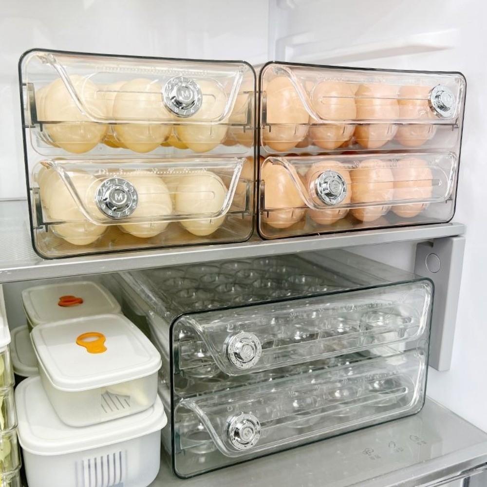 Transparent Egg Storage Box Clear Plastic Double Layer Egg Container Pull Out Time Scale Egg Preservation Box Food Preservation