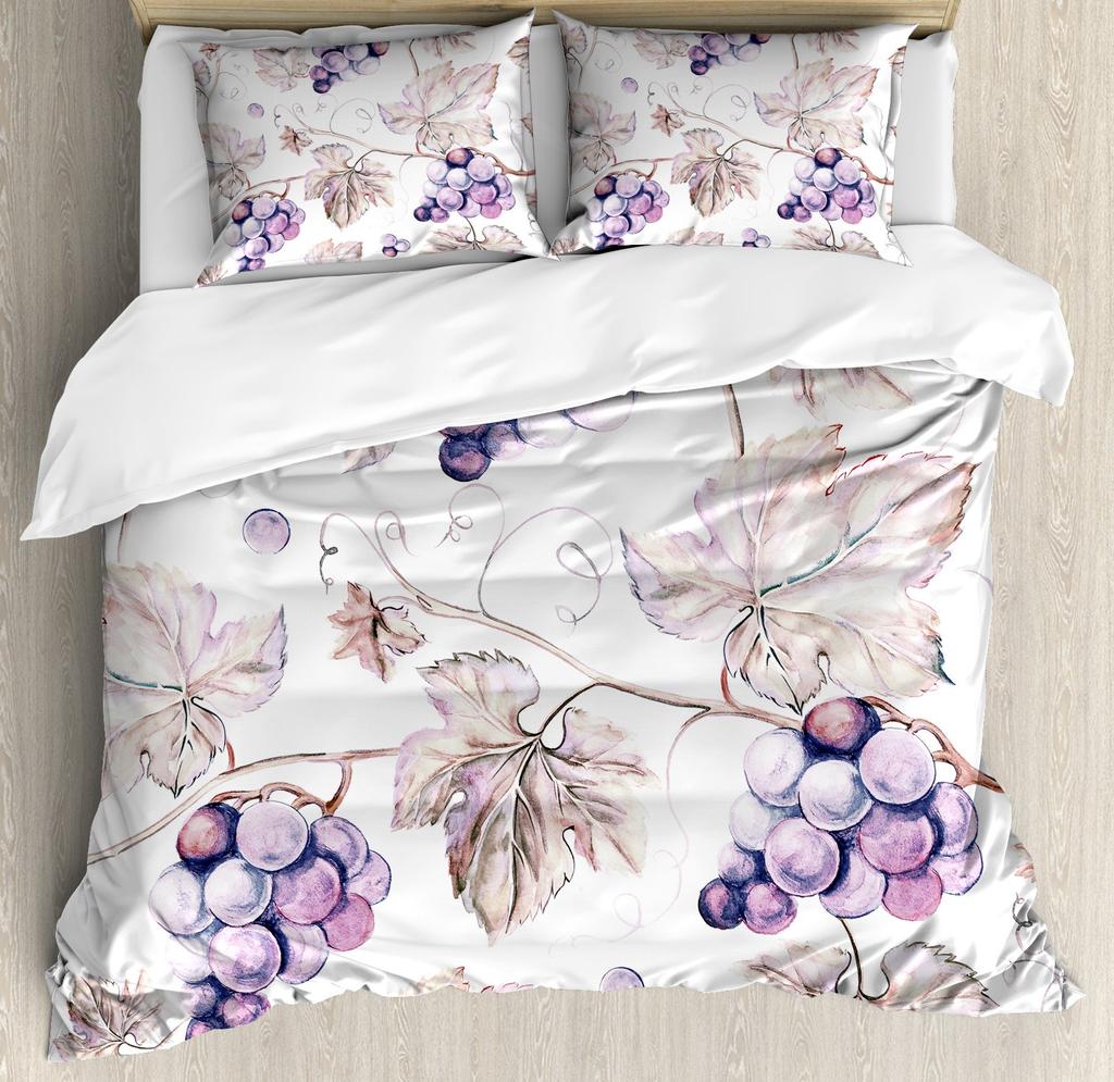 Purple Grape Comforter Cover Summer Fruit Duvet Cover Grapevine Leaves Plant Bedding Set Natural Garden Themed Quilt Cover