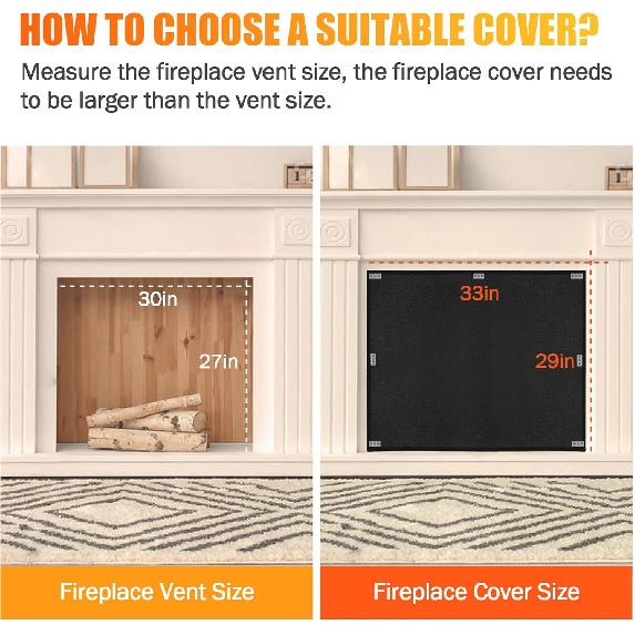 Heat-Resistant Magnetic Fireplace Cover - 33 x 29 in Fireproof Fireplace Cover for The Living Room - Fireplace Draft Stopper Stops Heat Loss-