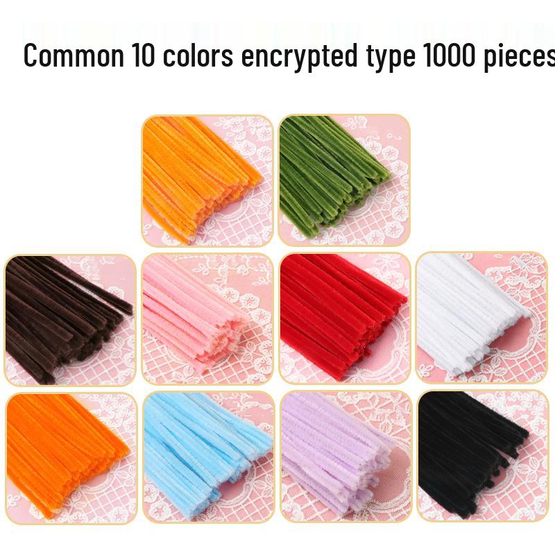 Thickened White Chenille Pipe Cleaners - Mixed Colors for DIY Bouquet Crafts