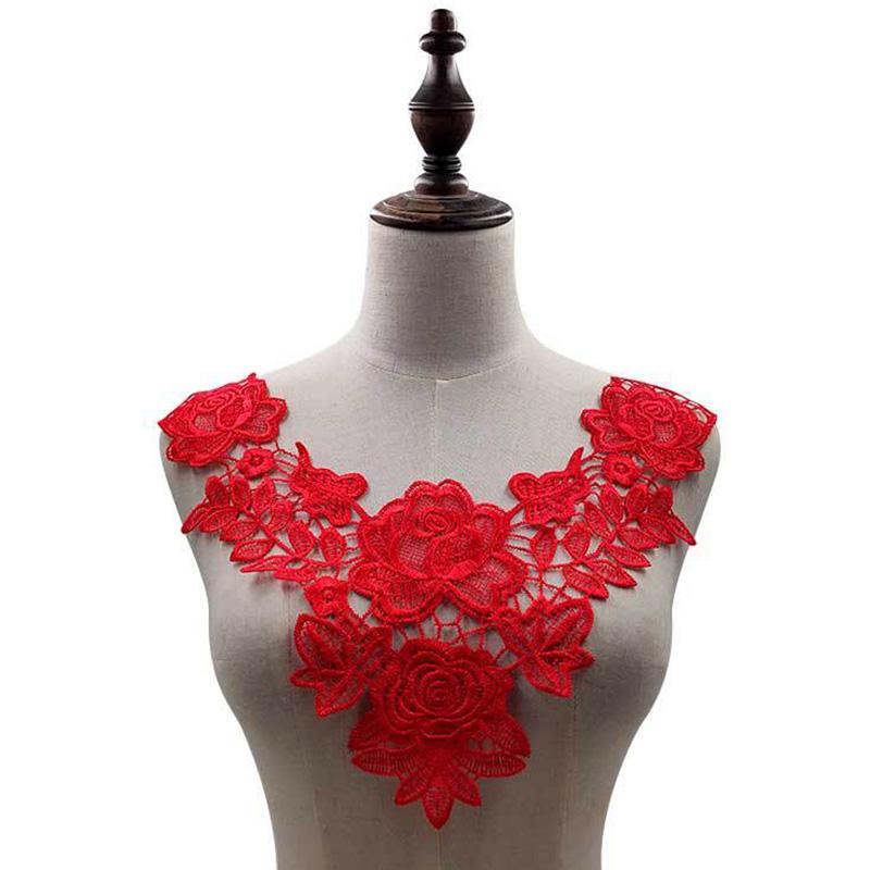 1PC Craft Diy Sewing Fabric Patches 3D Hollow Lace Trim Embroidery Collar Wedding Dress EMA