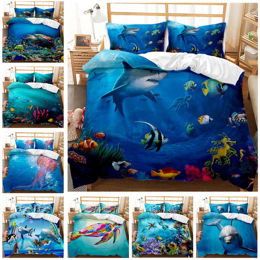 Underwater World Whale Shark Quilt Set Three-Piece 3D Digital Printing Bedding