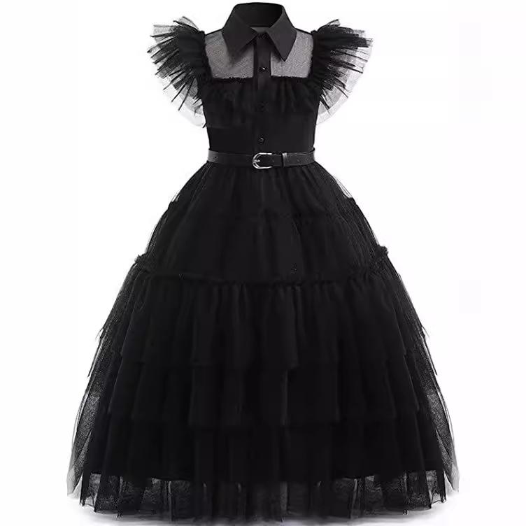Wednesday Themed Princess Dress for Girls Party Cosplay Outfit