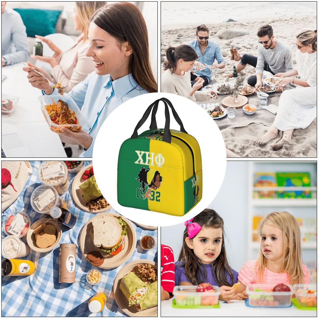 CHI ETA PHI Sorority Nurse 1932 Insulated Lunch Bags for Green and Yellow Resuable Cooler Thermal Bento Box Work School Travel