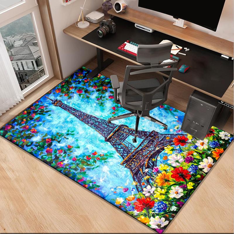 Parisian Eiffel Tower Romance Office Rug Chair Mat, Entryway Carpet, Suitable for Front Door, Bedroom, Living Room, Desk, Holiday Gift