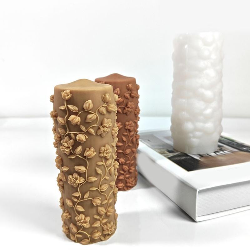 Тисненые силиконовые формы в виде цилиндра с цветочным листом для свечей из эпоксидной смолы, ручной работы, для мыла, мастики, шоколада, конфет, торта