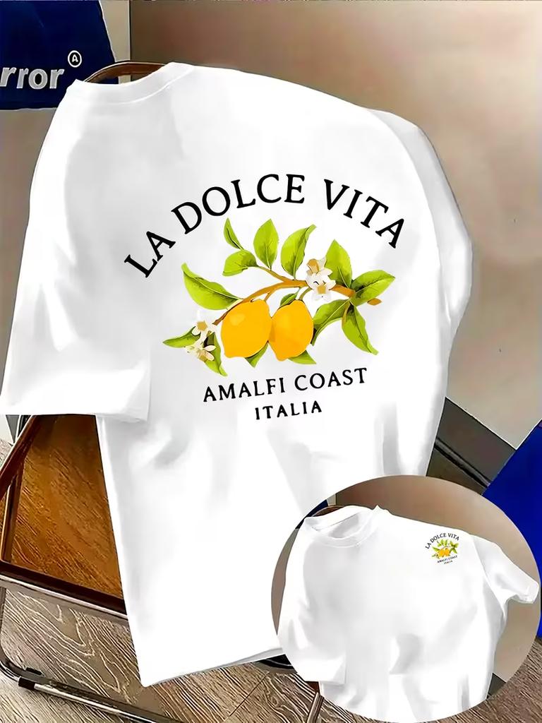 Unisex Casual Loose T Shirt Italian Inspired Citrus Graphic DoubleSided Short Sleeve Outdoor Streetwear Top Travel Daily Wear