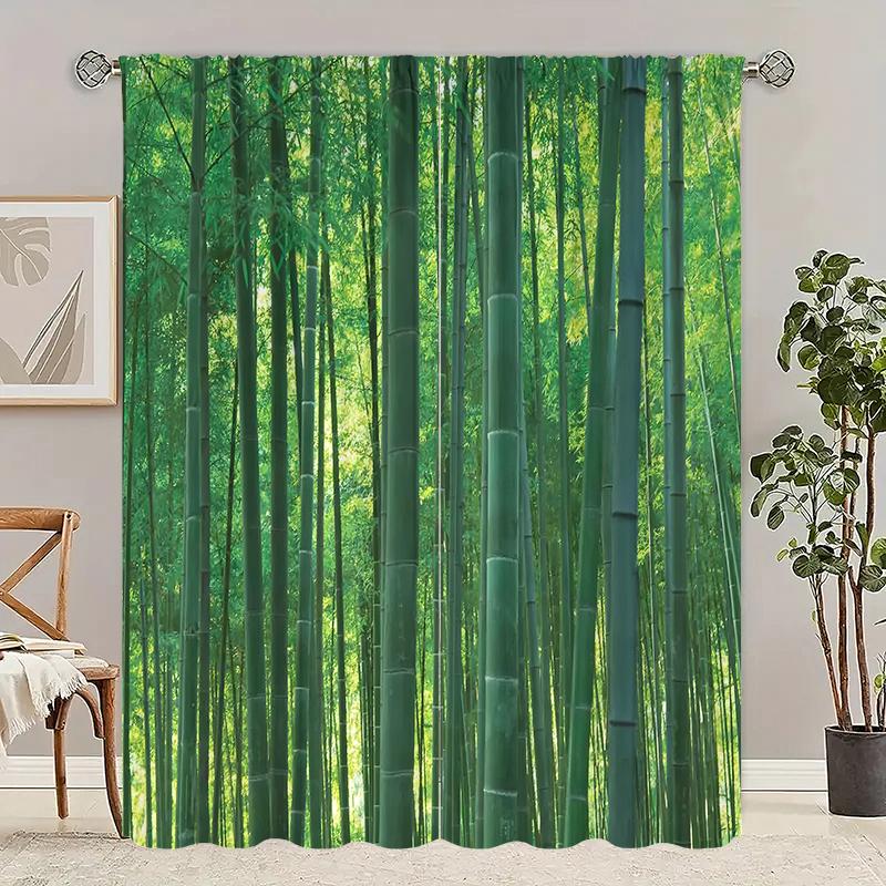 2 штуки штор с принтом зеленого бамбукового леса, шторы с кулиской, для спальни и гостиной, домашний декор, украшение комнаты
