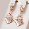Double Square Smooth Gold Color Inlay Silver Plated Zircon English Lock Dangle Earrings Luxury Women Geometric Jewelry