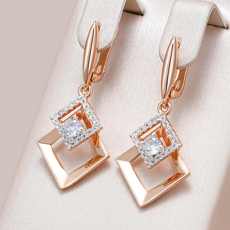 Double Square Smooth Gold Color Inlay Silver Plated Zircon English Lock Dangle Earrings Luxury Women Geometric Jewelry