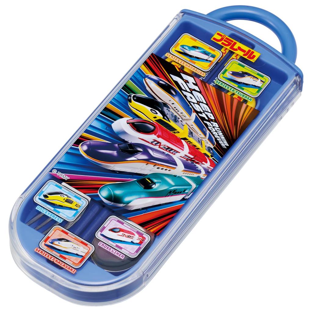 Skater Lunch Box Trio and Made In Plarail TACC2AG69401 Children's Set, Chopsticks, Spoon, Fork, Kids' Cutlery, Antibacterial, Easy-Open Slide-Open,