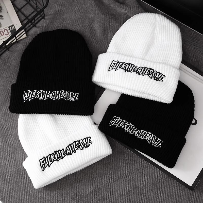 Letter Embroidered Wool Hat Korean Version Ins Fashionable Autumn and Winter Style Warm and Cold Knitted Hat Striped Versatile Cold Hat