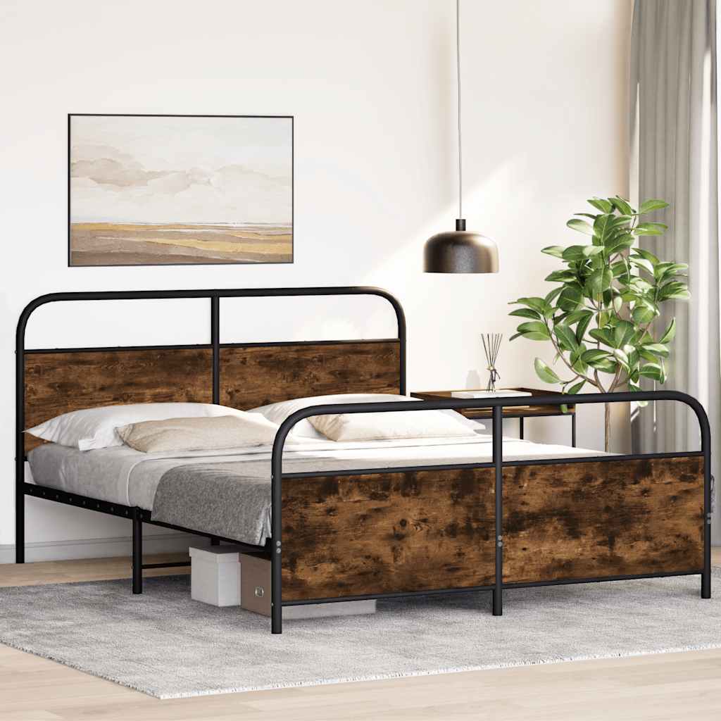 Metal Bed Frame without Mattress Smoked Oak Finish 150 x 200 cm