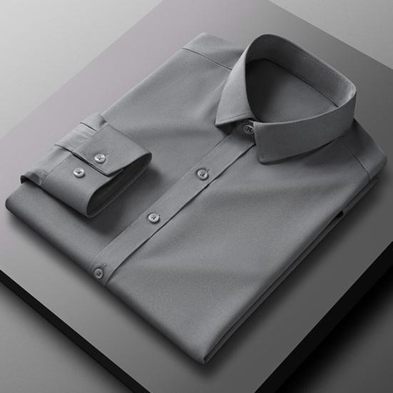 Мужская классическая рубашка с длинным рукавом и лацканами, рубашка на пуговицах, однотонная официальная деловая рубашка для работы, свиданий, собеседований, свадеб