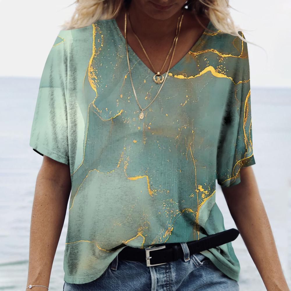 Летняя новая женская футболка с 3D-градиентным цветным принтом, модная, с коротким рукавом