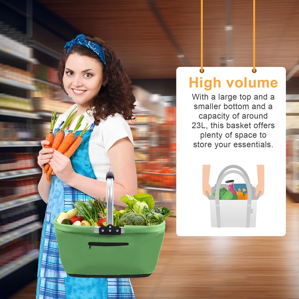 23L Foldable Storage Bag Shopping Basket with Handle Portable Garden Grocery Basket For Outdoor Travel Picnic Campsite Organizer