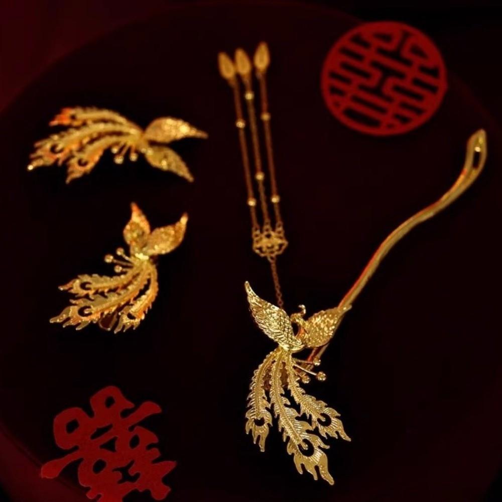 Ancient Style Phoenix Hairpin Set Zinc Zinc Alloy Bridal Hair Ornament Tassel Hairpins Hair Accessories