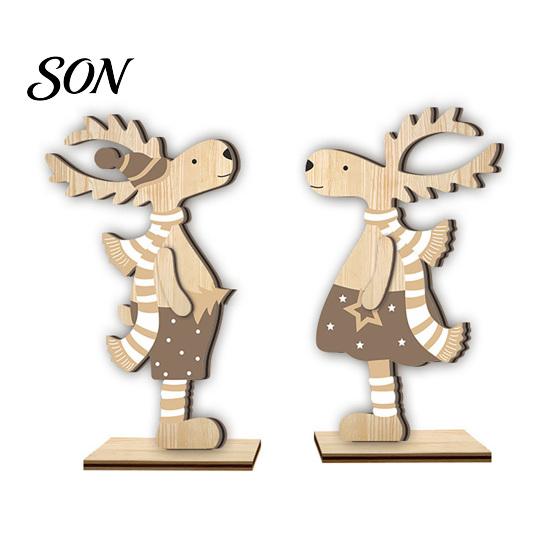 Double Sided Christmas Signs 2Pcs Wooden Reindeer Ornaments, Cute Elk Desktop Decorations, Handcrafted Holiday Decor Tabletop Centerpiece for