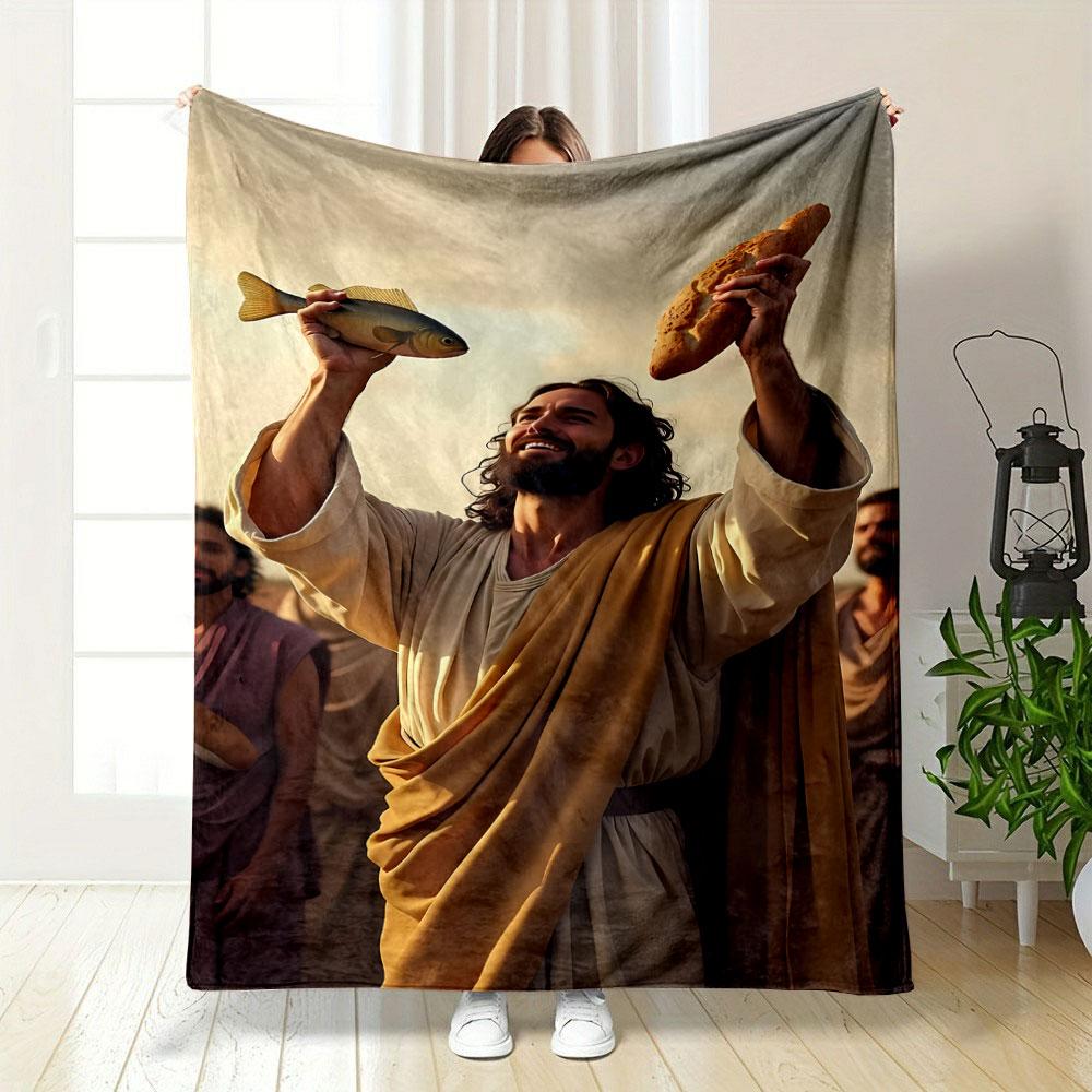 Jesus Bread Fish Blanket Printed Blanket for Living Room Bed Couch lunch break Soft Cozy Blanket for Friend's festival Gift