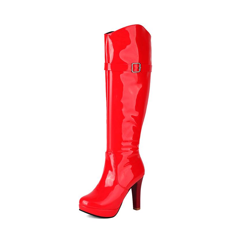 Women's High-heeled Boots, Sexy European and American Style Autumn and Winter New Solid Color Waterproof Table Thick Heel Large Size Medium Boots