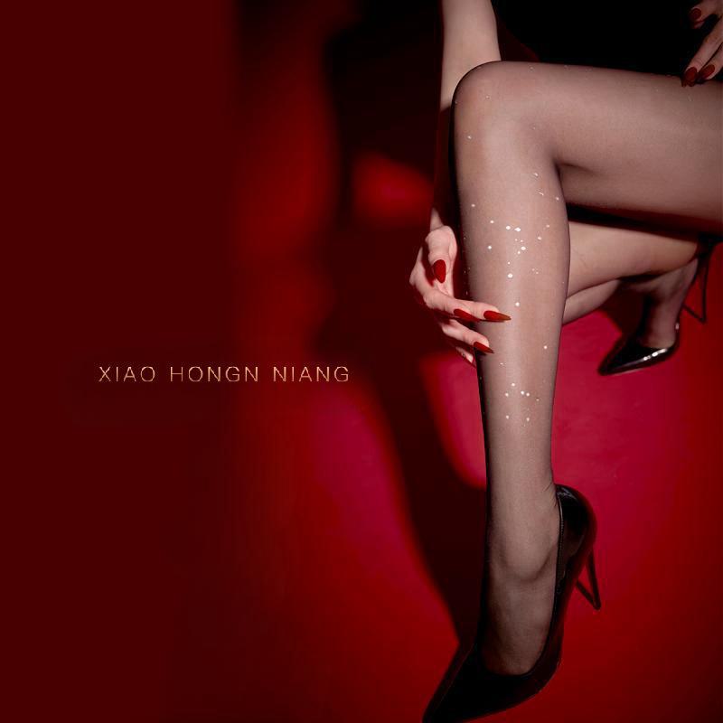 Ultra-thin Silky Sequin Glitter Open-Crotch T-Back Stockings - White or Black Silk