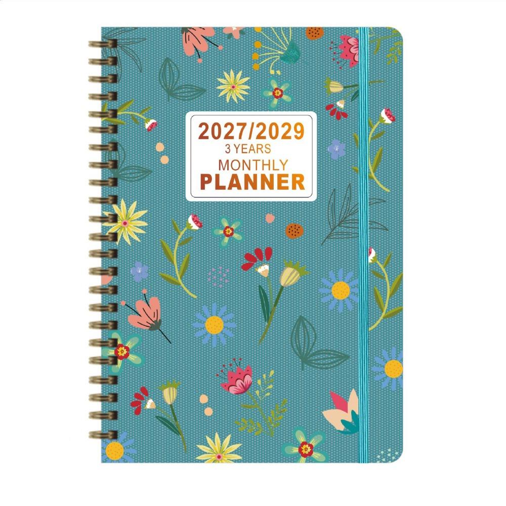 Flower Theme Cover 3-Year Plan Book Spiral Bound Multi-Year Agenda Notepad  School Supplies