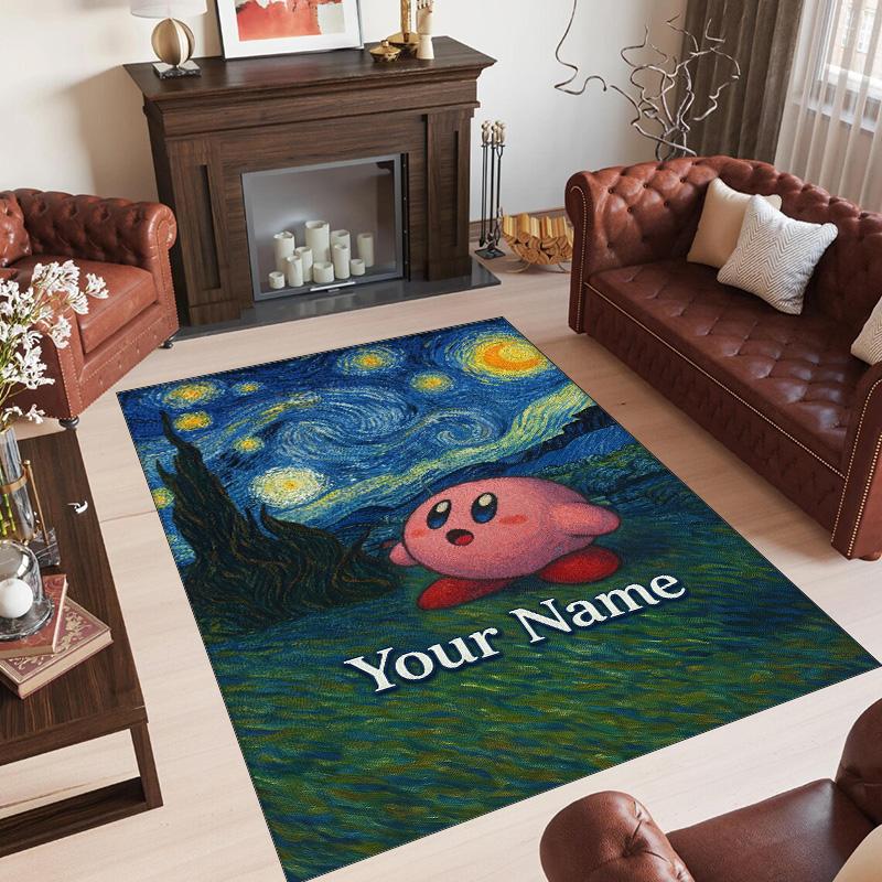 Personalized Crystal Velvet Carpet Custom Name Text,Kirby Anti Slip Area Rug For Home Decoration